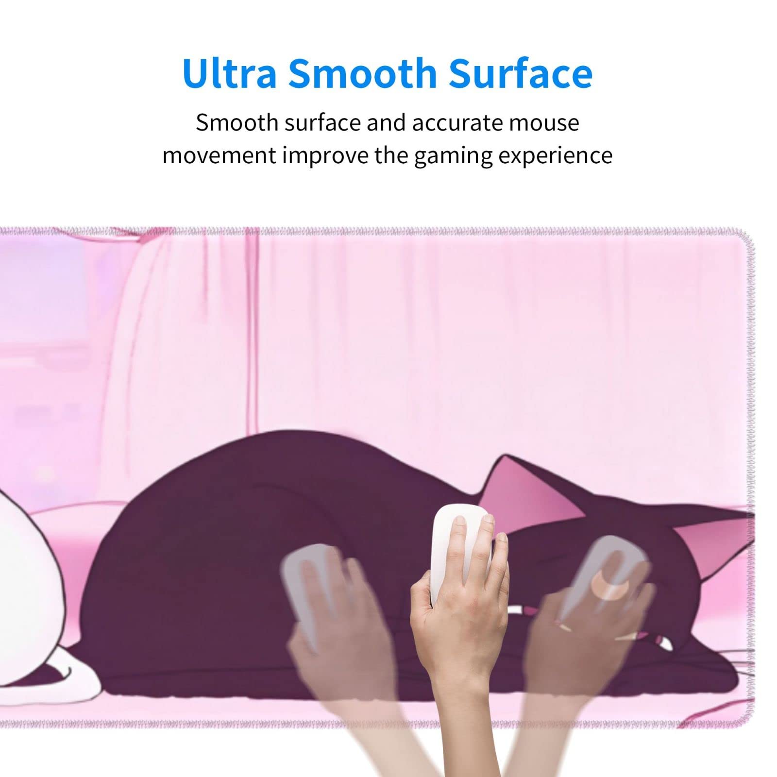 Anime Kawaii Gaming Mouse Pad Cute White Cat Black Cat Large Desk Office Decor Exclusive Beautiful Girls Mouse Pad for Women Mouse Mat Desk Pad 31.5x11.8in Non-Slip Rubber Base with Stitched Edges