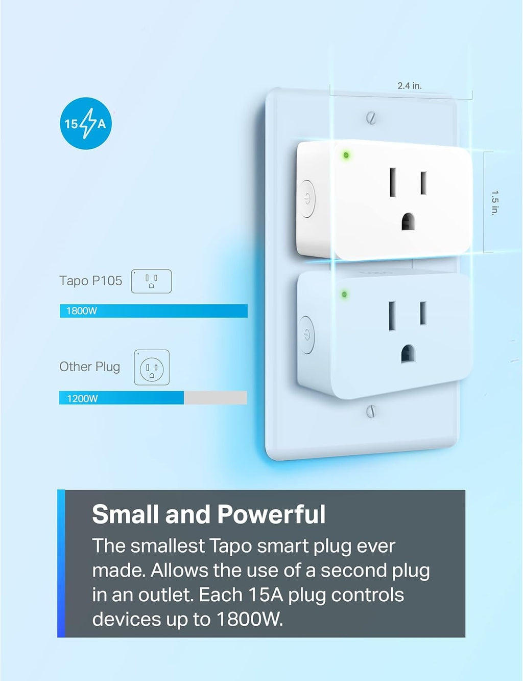 TP-Link Tapo Smart Plug Mini 15A, Smart Home Wi-Fi Plug, Super Easy Setup, Compatible with Alexa & Google Home, No Hub Required, UL Certified, 2.4G WiFi Only, White, Tapo P105(2-Pack)