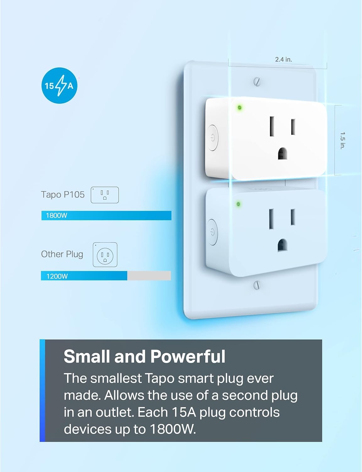TP-Link Tapo Smart Plug Mini 15A, Smart Home Wi-Fi Plug, Super Easy Setup, Compatible with Alexa & Google Home, No Hub Required, UL Certified, 2.4G WiFi Only, White, Tapo P105(2-Pack)