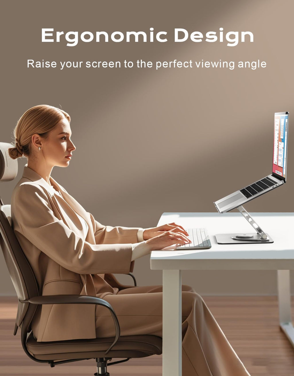 Zewwen 360° Flexible Rotating Laptop Stand for Desk, Ergonomic Adjustable Laptop Riser Holder with Dual-bar Support, Portable Computer Stand for MacBook Air Pro, Dell XPS, HP (10-16")