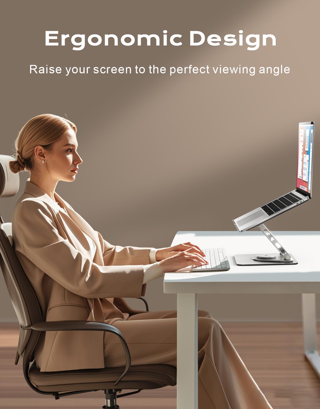 Zewwen 360° Flexible Rotating Laptop Stand for Desk, Ergonomic Adjustable Laptop Riser Holder with Dual-bar Support, Portable Computer Stand for MacBook Air Pro, Dell XPS, HP (10-16")