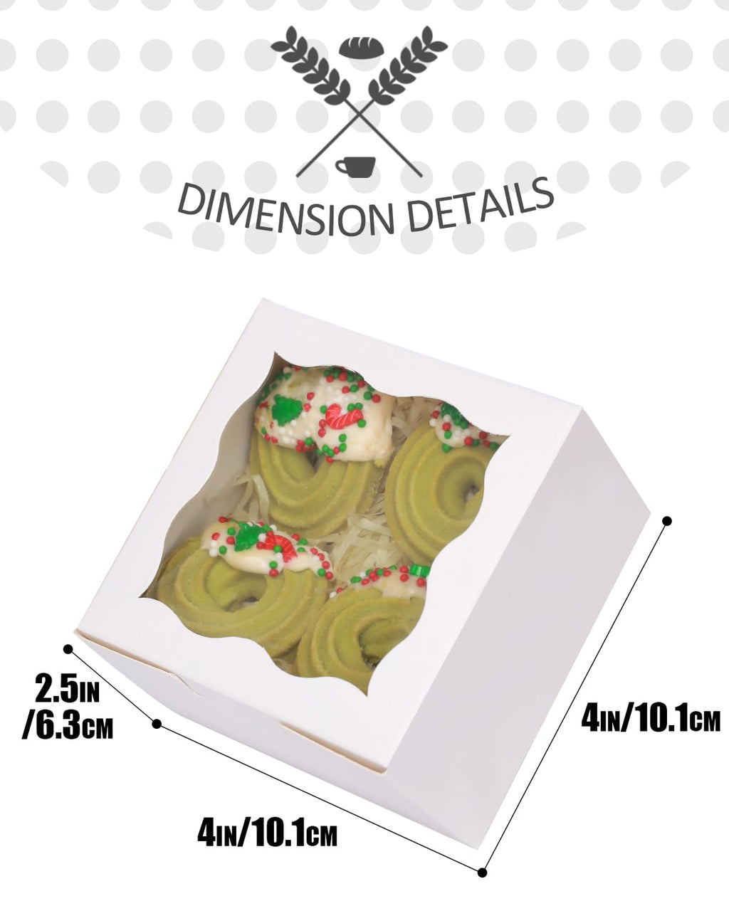 Bakepacker 4x4x2.5" Bakery Box with Window - 60pcs White Macaron, Donut & Mini Cookie Boxes