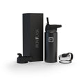 IRON °FLASK Camping & Hiking Hydration Flask, Wide Mouth, 3 Straw Lids, Stainless Steel Outdoor Water Bottle, Double Walled, Insulated Metal Canteen - Midnight Black, 18 Oz