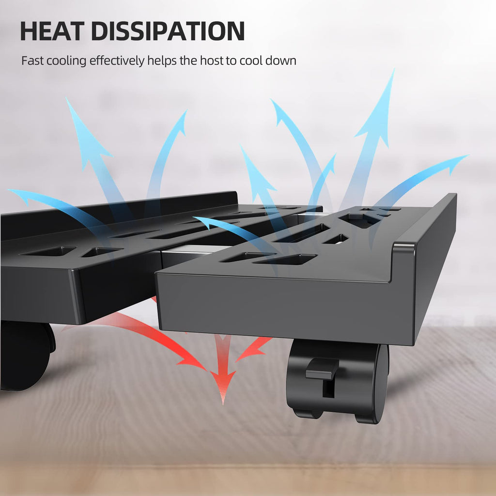Hovadova Adjustable Mobile CPU Stand, Ventilated Computer Tower Stand with 4 Caster Wheels Fits Most PC Tower, Under Desk CPU Holder PC Floor Cart Computer Riser for Students and Gamers