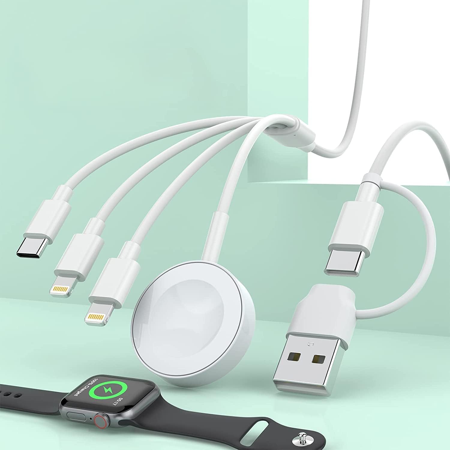 4 in 2 USB C iWatch Charger for iWatch, 6FT Watch Fast Charging Cable for Watch Series 10/9/8/7/6/5/4/3/SE/Ultra, Multi Charger Cable for iPhone16/15/14/13/Samsung S24/23/S22