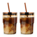 Luxfuel 13oz/400ml Glass Tumbler with Straw and Lid, 2 Pack Glass Cup, Sealed Carry on Travel Coffee Cup for Coffee, Iced Tea, Water