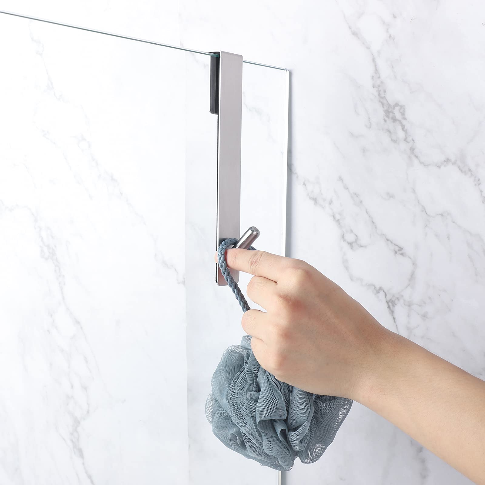 Simtive Extended (7-Inch) Over Door Hooks for Bathroom Frameless Glass Shower Door, Towel Hooks, 2-Pack, Silver