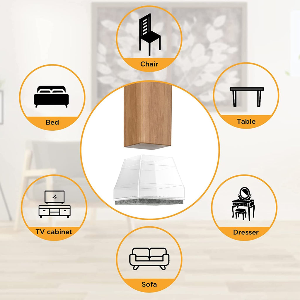 Clear Square Chair Leg Protectors Hardwood Floors, 16Pcs Silicone Furniture Legs Caps to Prevent Floor from Scratches and Reduce Noise, Easy to Move(1.5 Inch Transparent).