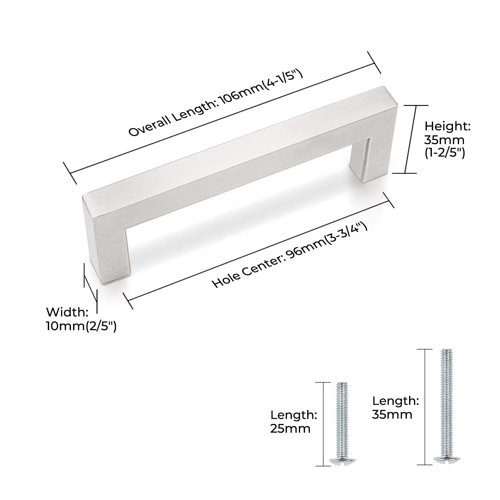 Gobrico 10 Pack Brushed Nickel Cabinet Handles 3-3/4" Cabinet Pulls, Kitchen Cabinet Handles Square Drawer Pulls Hole Centers 96mm, Stainless Steel Cabinet Handles Bathroom Drawer Pulls