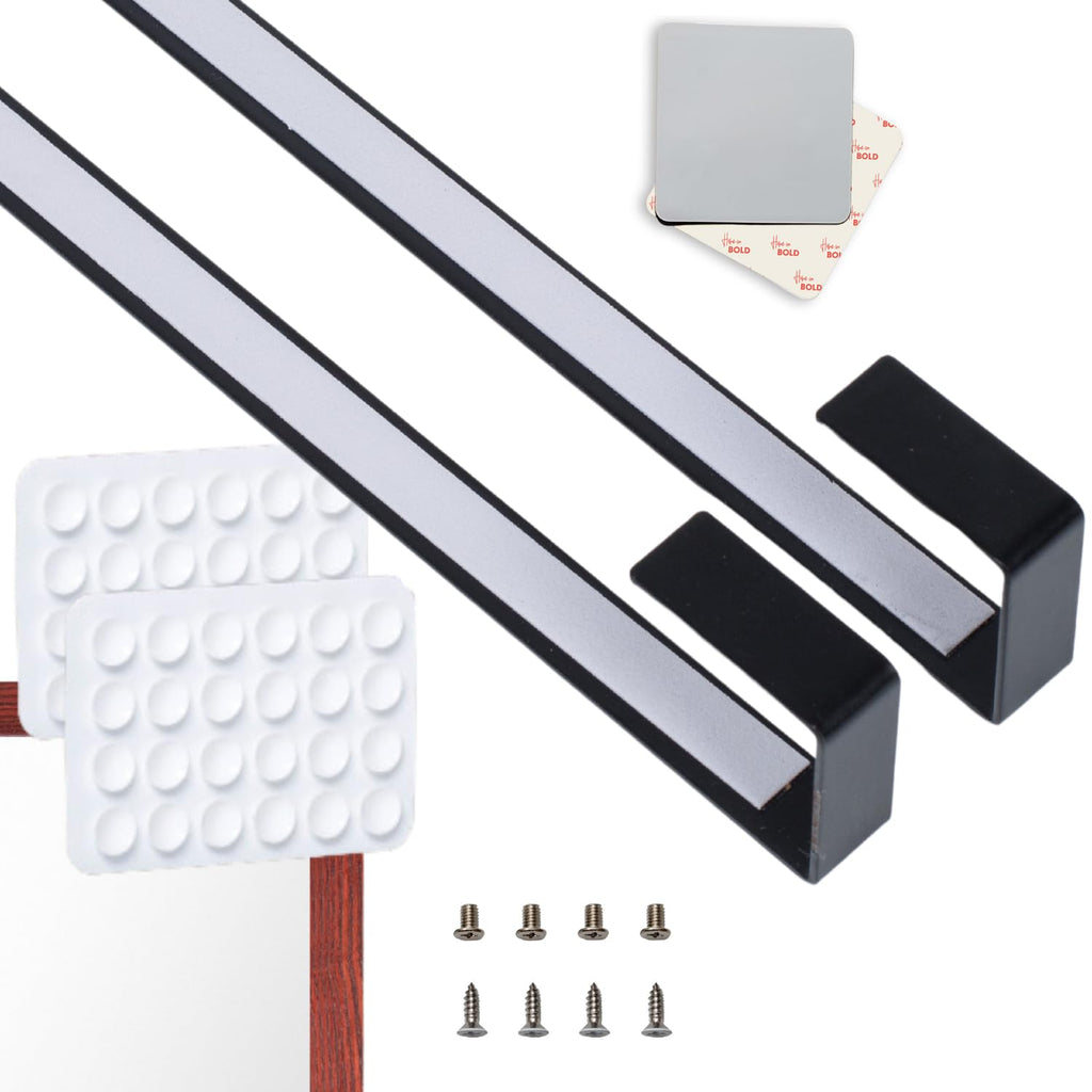Over-The-Door Mirror Hanger | Adjustable 14.5-inch Set with Protective Lining | Perfect Height & Fit - 2 Brackets Set 1.5'' Door Depth (Black)