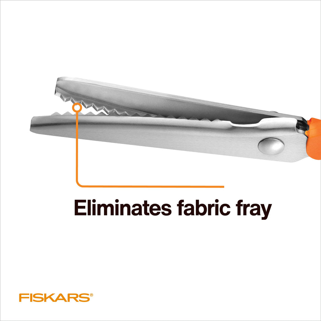 Fiskars SoftGrip Pinking Shears, 8 Inch Fabric Scissors for Sewing and Quilting, Zigzag Edge to Reduce Fraying, Ergonomic Bent Handle, Orange/Gray