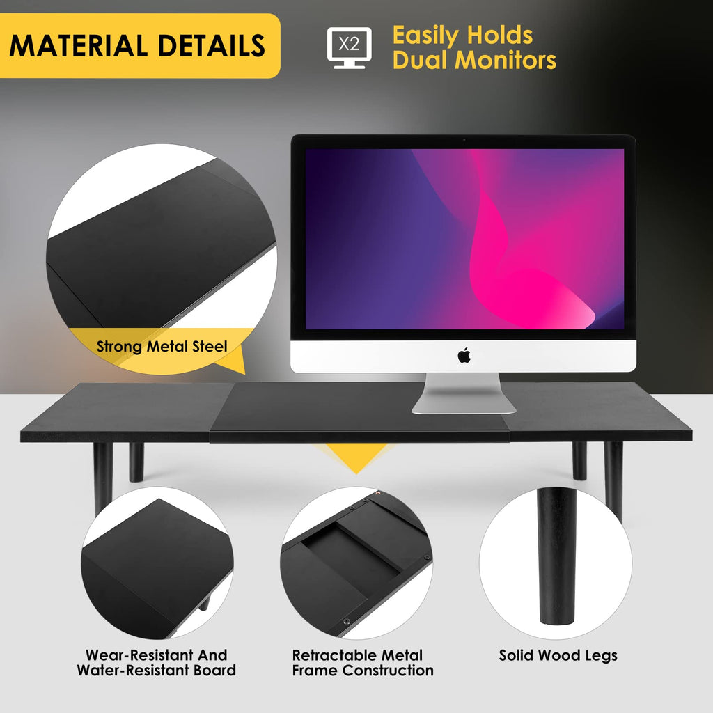 Dual-Monitor-Stand-Riser-For-Desk Adjustable Length 32-40 Inch，Large Desktop Computer Monitor Riser For 2 Screens，Desk Shelf Organizer Riser Stand For Computer/Laptop/PC/Printer/TV