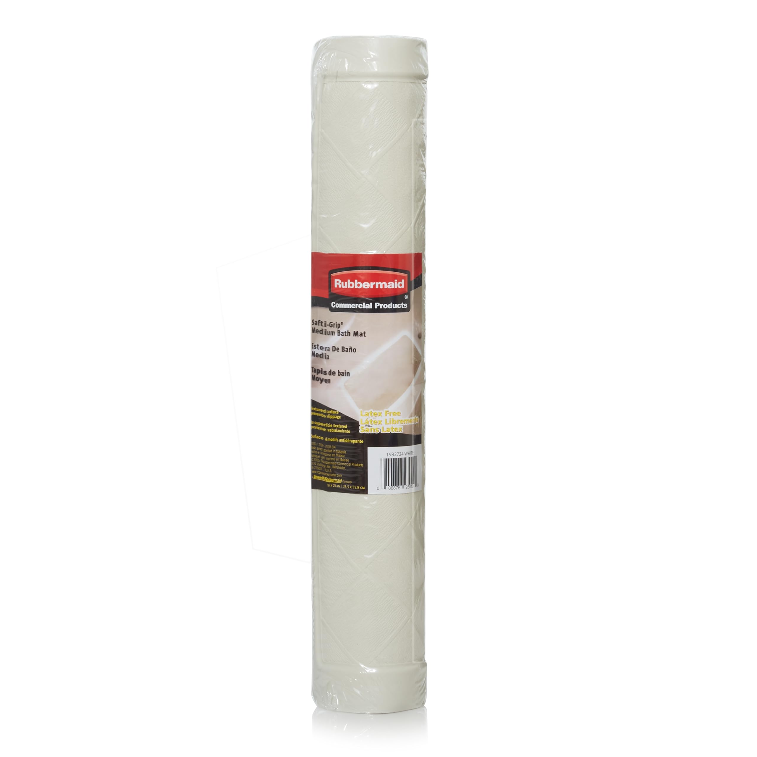 Rubbermaid Commercial Products Bath Tub and Shower Mat | Medium - 14 x 24 in. | White | Machine Washable | Safti-Grip Non-Slip Bathroom Mat with Suction Cups for Home/Hotel/Shower/Bathtub