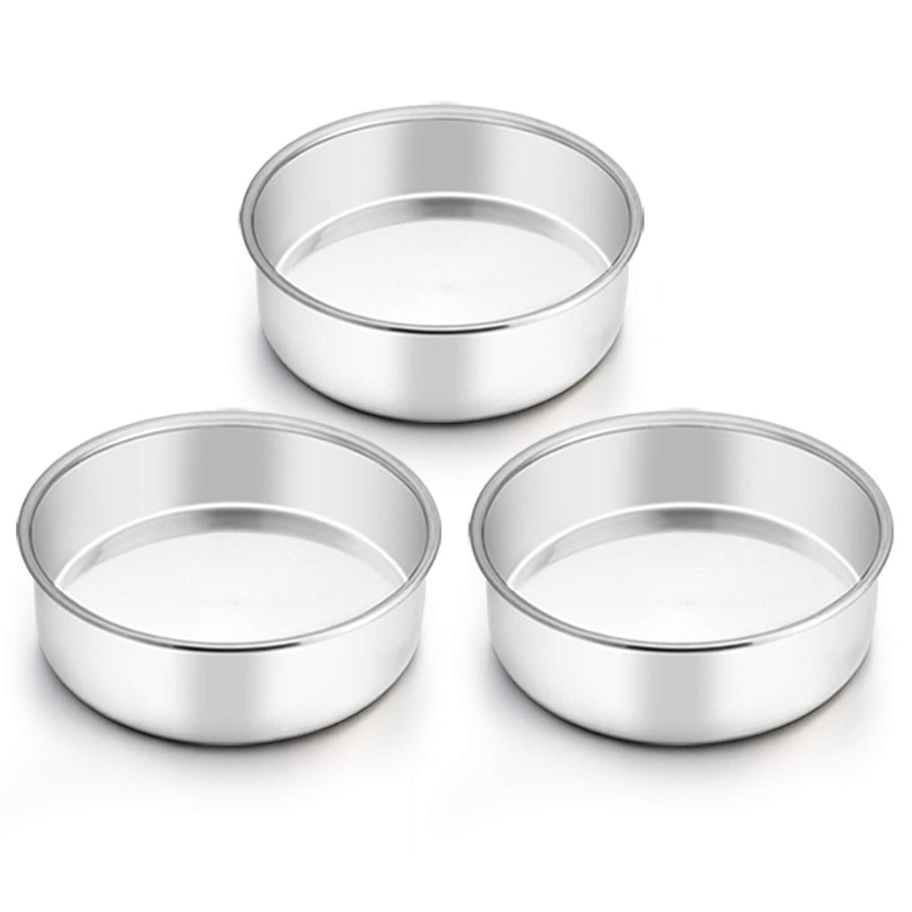 TeamFar 6 Inch Cake Pan, Round Smash Cake Pan Tier Baking Pans Set Stainless Steel, Fit in Pot Pressure Cooker Air Fryer, Healthy & Non-Toxic, Mirror Finish & Sturdy, Oven & Dishwasher Safe - Set of 3