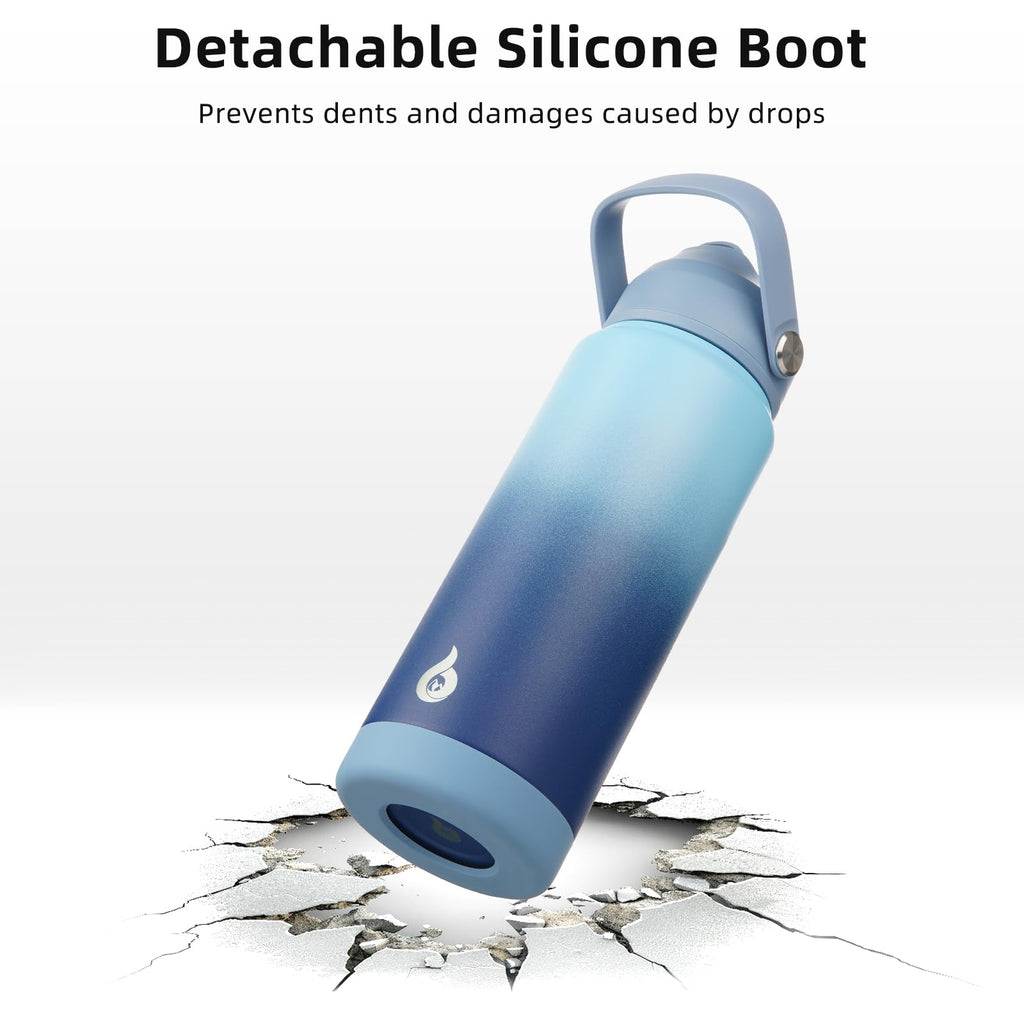 BJPKPK Insulated Water Bottle with Straw Lid, 18oz Thermo Water Bottles with Soft Nozzle, Flex Handle & Non-Slip Boot, BPA Free Leak Proof Stainless Steel Metal Thermo, Tumblers, Cups,Sky