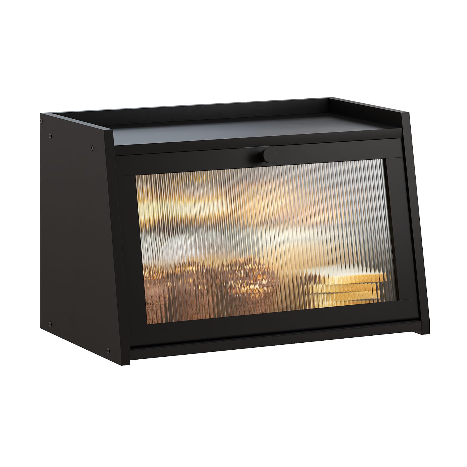 GHWIE Bread Box for Kitchen Counter, Countertop Storage Container with Window (Black)