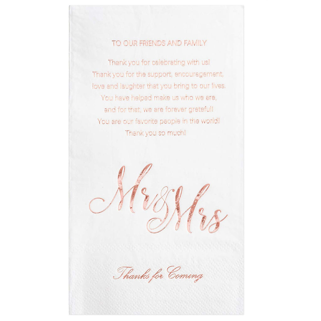 Crisky Rose Gold Mr & Mrs Dinner Napkins Wedding Dinner Napkins Replace Thank You Card Disposable Decorative Towels for Wedding Shower Banquet Rehearsal Dinner Decorations,50 Pcs, 3-ply, 12"x16"