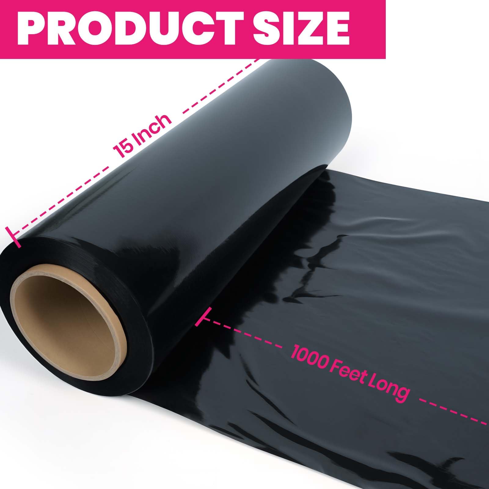 ADHES Black Stretch Wrap Film Roll 15 Inch x 1000 Feet 60 Gauge Heavy Duty Shrink Wrap, Industrial Strength Plastic Wrap for Pallet Wrapping, Shipping, Moving and Packing