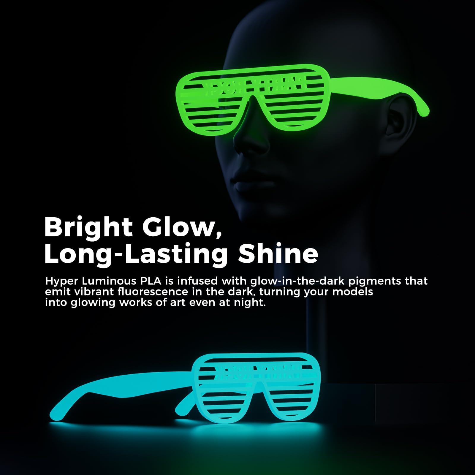 Creality Hyper Luminous PLA Filament for 3D Printers, 1.75mm 1kg (2.2lb), 30-300mm/s Printing Speed, Glow in The Dark, Fits Most 3D Printers, Suits for Creative Lighting, Holiday Decor, Green