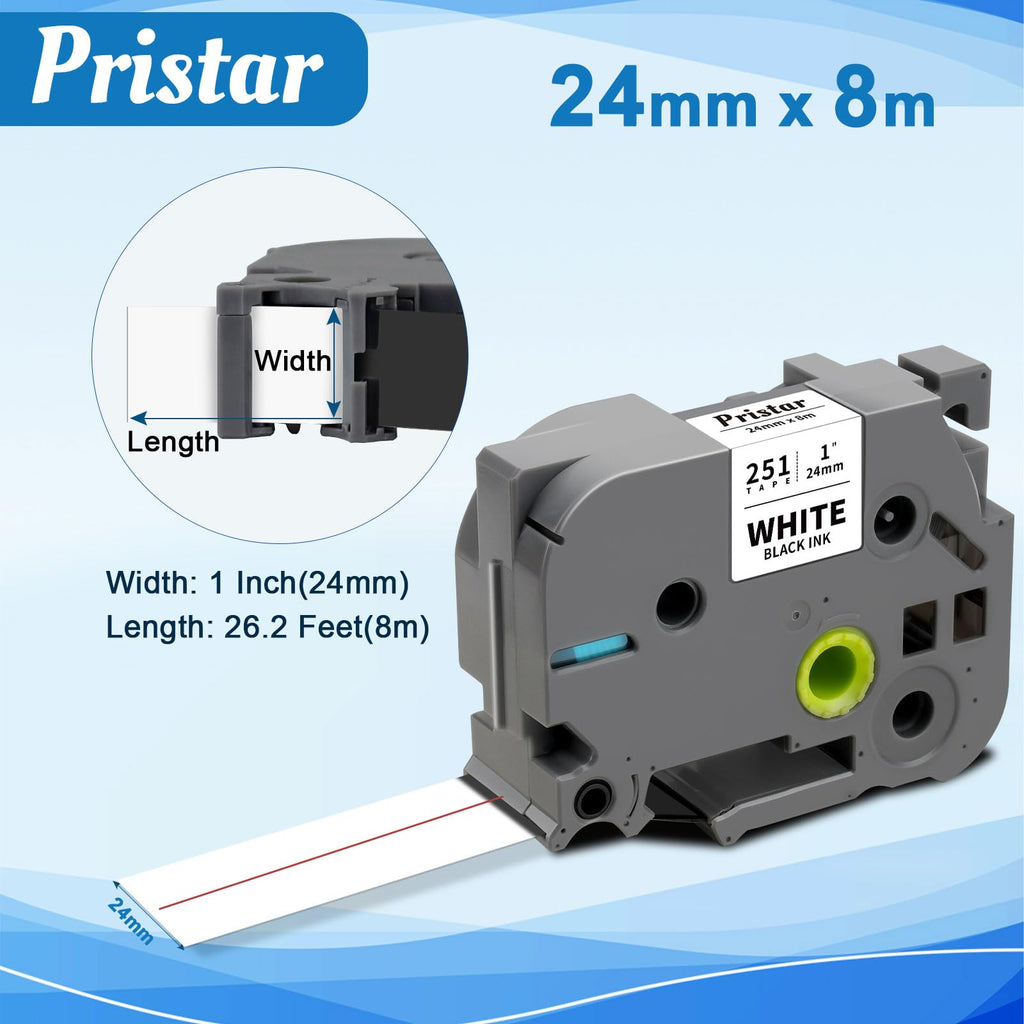 Pristar Compatible Label Tape Replacement for TZe-251 Tze251 TZ Tape 24mm Laminated Tape Work with Brother PT-P700 PT-P710BT PTD600VP PTP750W PT2730, Black on White 1' x 26.2ft (8m), 3-Pack