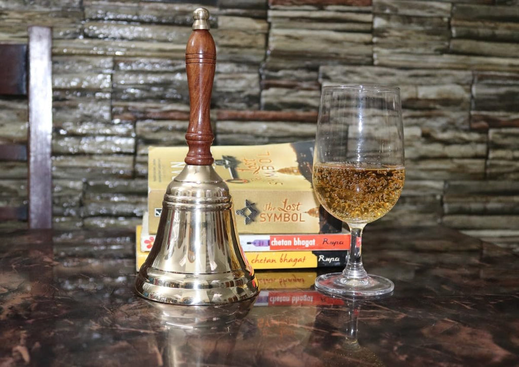 Large & Heavy Loud Gold Hand Call Bell for Weddings, Christmas & School - Polished Brass Hand Bell by The Metal Magician (Pack of 1)