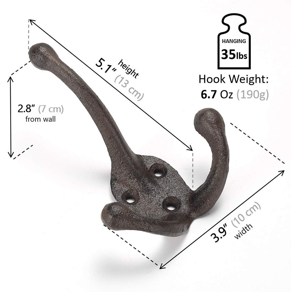 Iron Cast TriLeg Hook, Heavy Duty Big Triple Leg/Double Coat Hooks Base. Entryway Coat Hooks, Scarf and Jacket Hangers.Perfect Bath Towel Heavy Hooks (5 Pack, Antique Black) by Ambipolar
