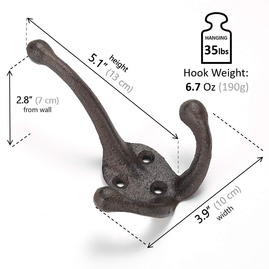 Iron Cast TriLeg Hook, Heavy Duty Big Triple Leg/Double Coat Hooks Base. Entryway Coat Hooks, Scarf and Jacket Hangers.Perfect Bath Towel Heavy Hooks (5 Pack, Antique Black) by Ambipolar