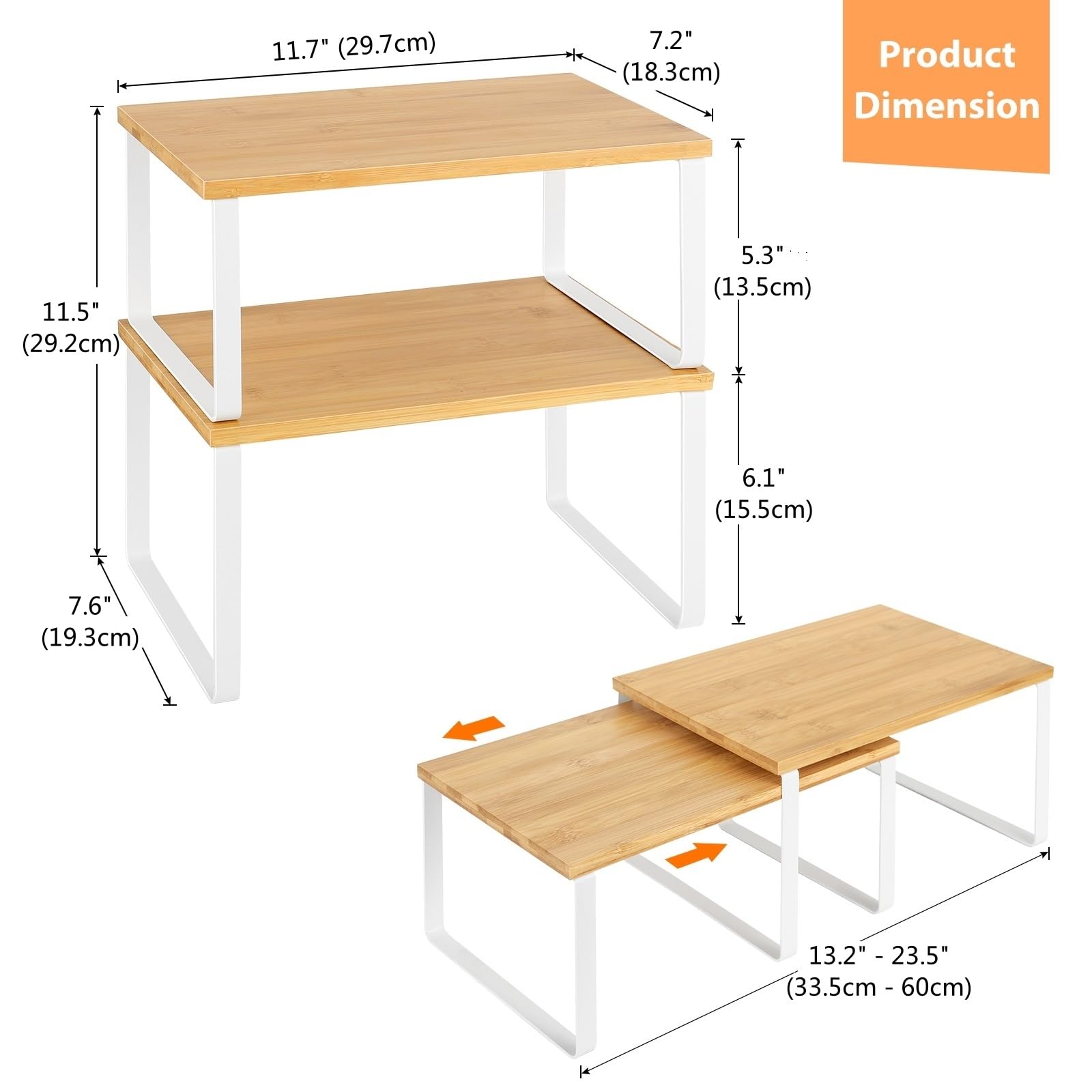 NEX Kitchen Cabinet and Counter Shelf Organizer, Stackable & Expandable, White and Natural