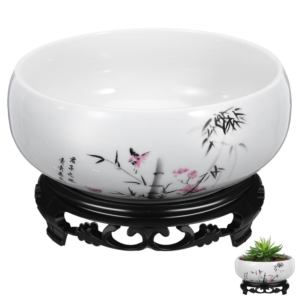 YARNOW Hydroponic Ceramic Planter Pot with Base 6.88 Inch Porcelain Flower Pot for Indoor Succulent Plants Orchid Bonsai Home and Office Garden Decor