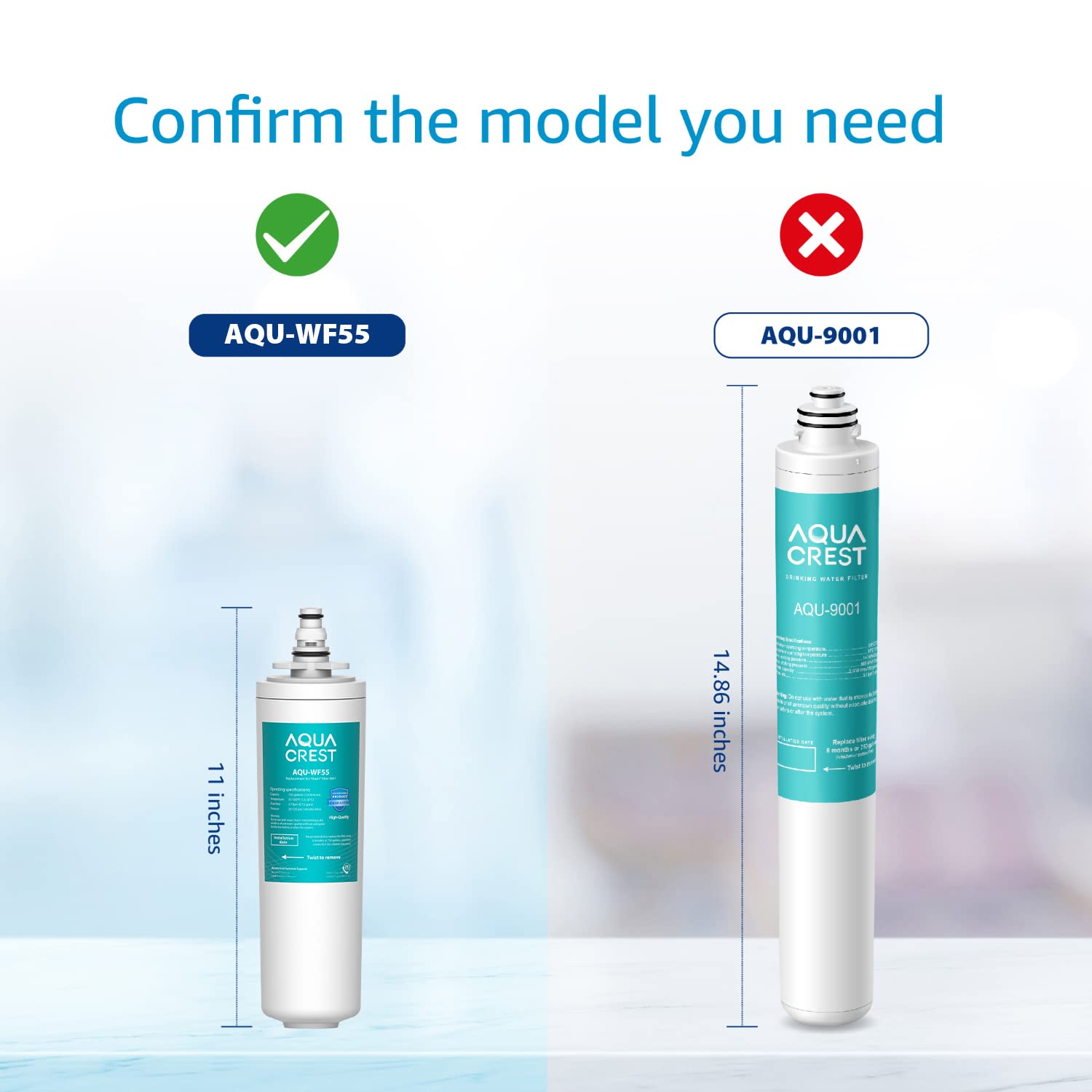 AQUACREST 9601 Water Filter, Model No.WF55, Replacement for Moen 9601 ChoiceFlo 9600, 9602, 9500, 9501, 9502, Fits F87400, F7400, F87200, 77200, CAF87254, S5500 Series of Moen Faucets