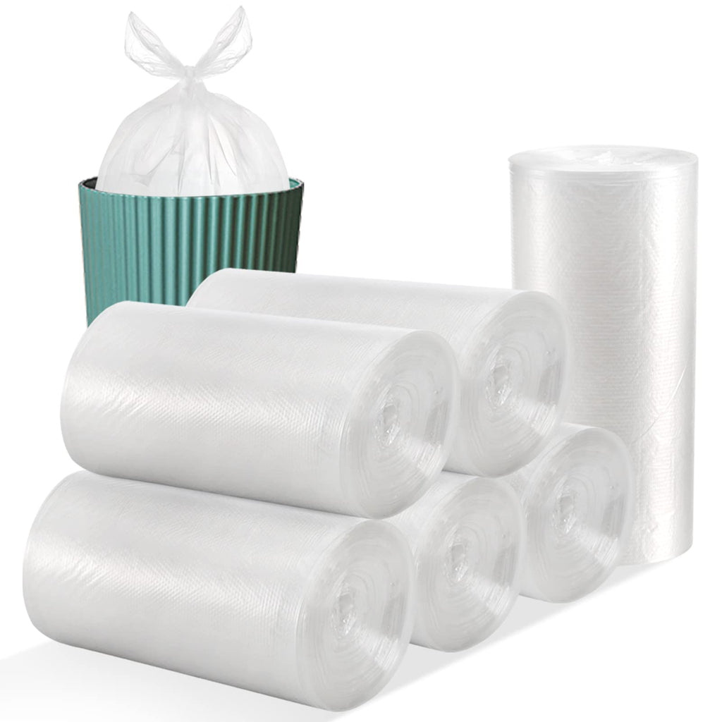 Tebery 300 Counts 8 Gallon Clear Small Garbage Bags Trash Bags, Wastebasket Bin Liners for Bathroom Bedroom Office Trash Can, 6 Rolls