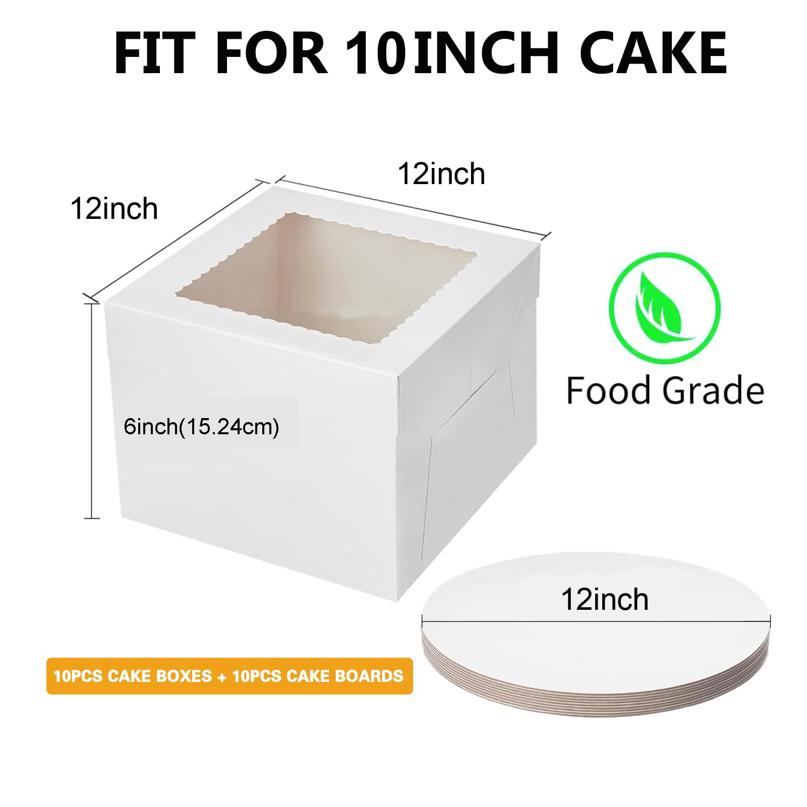 Packpal 20Pack 12x12x6 Cake Boxes with Boards, 10Pcs Cake Boxes & 10Pcs Cake Boards, Sturdy White Packaging for Transporting & Displaying Cakes, Desserts, and Mothers day