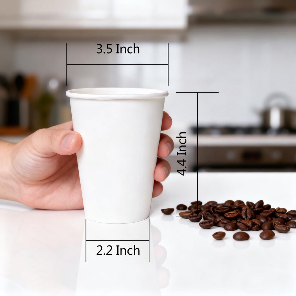 KAWALLO Disposable Paper Coffee Cups Set, 12oz, 100 Pack, White, for Hot and Cold Beverages (KAWALLO Disposable Paper Coffee Cups Set, 12oz with Lids, Sleeves, Stirrers, 100 Pack, White)