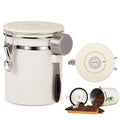 Coffee Container,Airtight Coffee Canister,16 OZ Stainless Steel Kitchen Food Savers for Coffee Beans,Grounds,Tea,Cereal,Sugar,Coffee Jar with Date Tracker and Scoop,Beige.