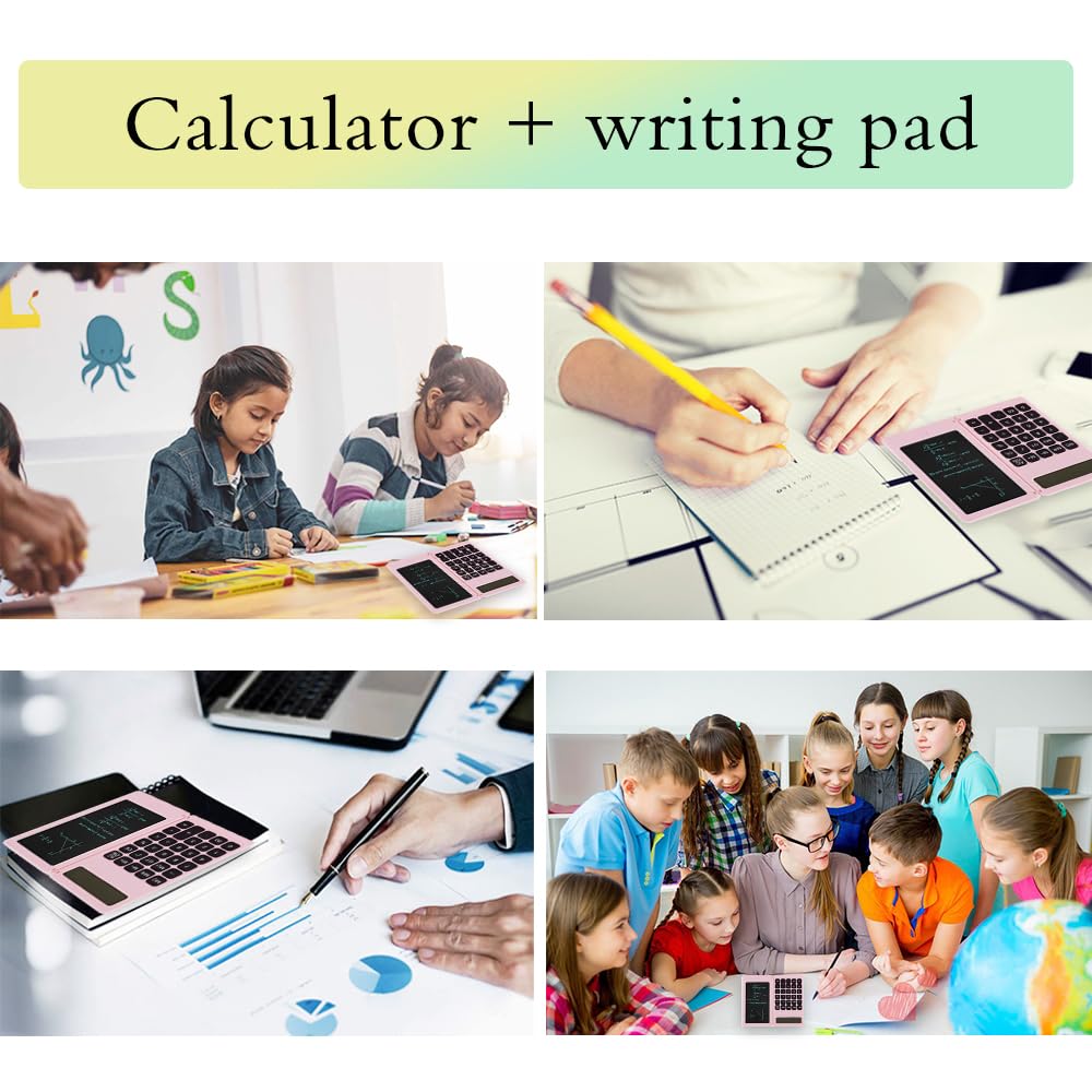 Desk Calculator, Desktop Small Calculators with Writing Notepad, Basic 4-Function Math Large Button Calculator, School Supplies for Kids, Middle/High School Students (Pink)