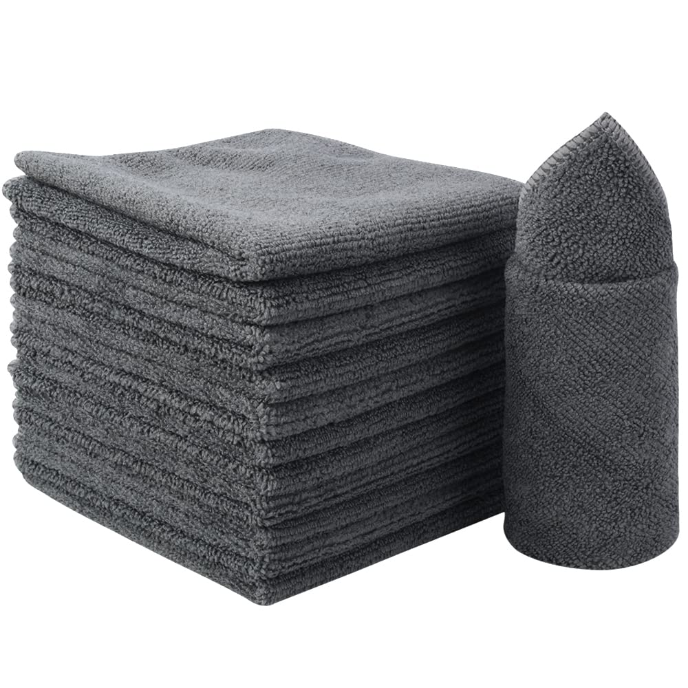 Sinland 12Pack Microfiber Cleaning Cloths All-Purpose Soft Dish Cloth Absorbent Cleaning Rags Lint Less Car Cloth Cleaning Towels for Home, Kitchen, Office 12 Inch X 12 Inch Grey