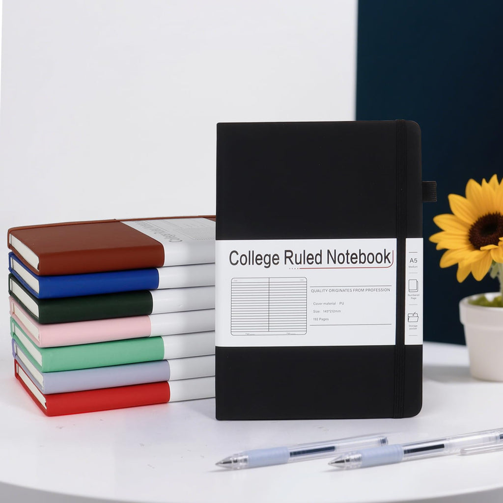 CronElysia A5 Lined Journal Notebooks for Work, 192 Pages, Medium 5.7 x 8.3inch, College Ruled, Vegan Leather Hardcover Journals for Women Men,3 Pack,Black-Brown-Navy Blue