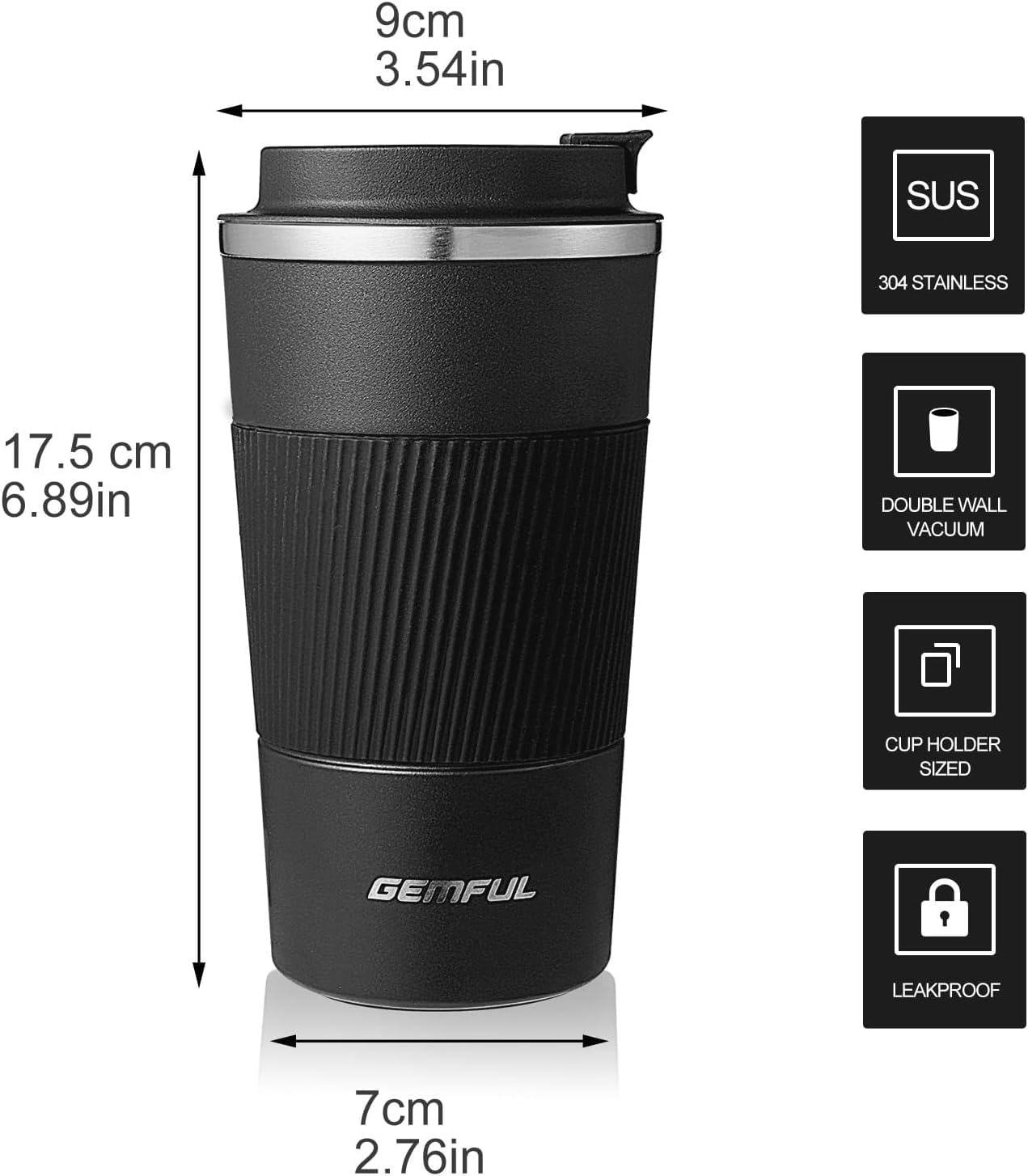 GEMFUL 2 Pack Coffee Travel Mug 17oz Insulated Mugs Leak Proof for Hot Drink Stainless Steel Coffee Cup Double Walled Vacuum Tumblers Car Office Work