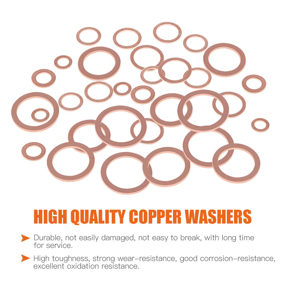 Rustark 320 Pcs Copper Flat Washers Assortment Kit Metric Sealing Washers M5 M6 M8 M10 M12 M14 M16 M20（12 Sizes）