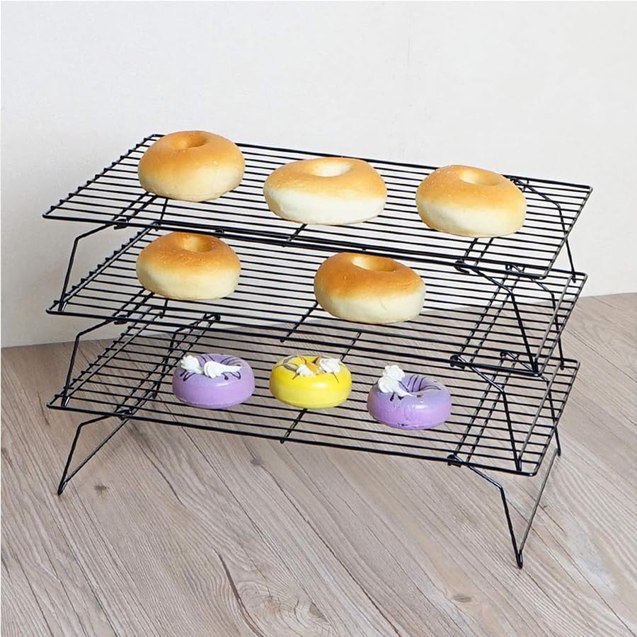 Abizarch 3-Tier Cookie Cooling Rack, 13.4“x9.4" Stackable Iron Baking Cooling Rack,Cooling Rack for Baking, Foldable Wire Cooling Rack Space Saving for Cupcakes Pies Cookies Gadgets