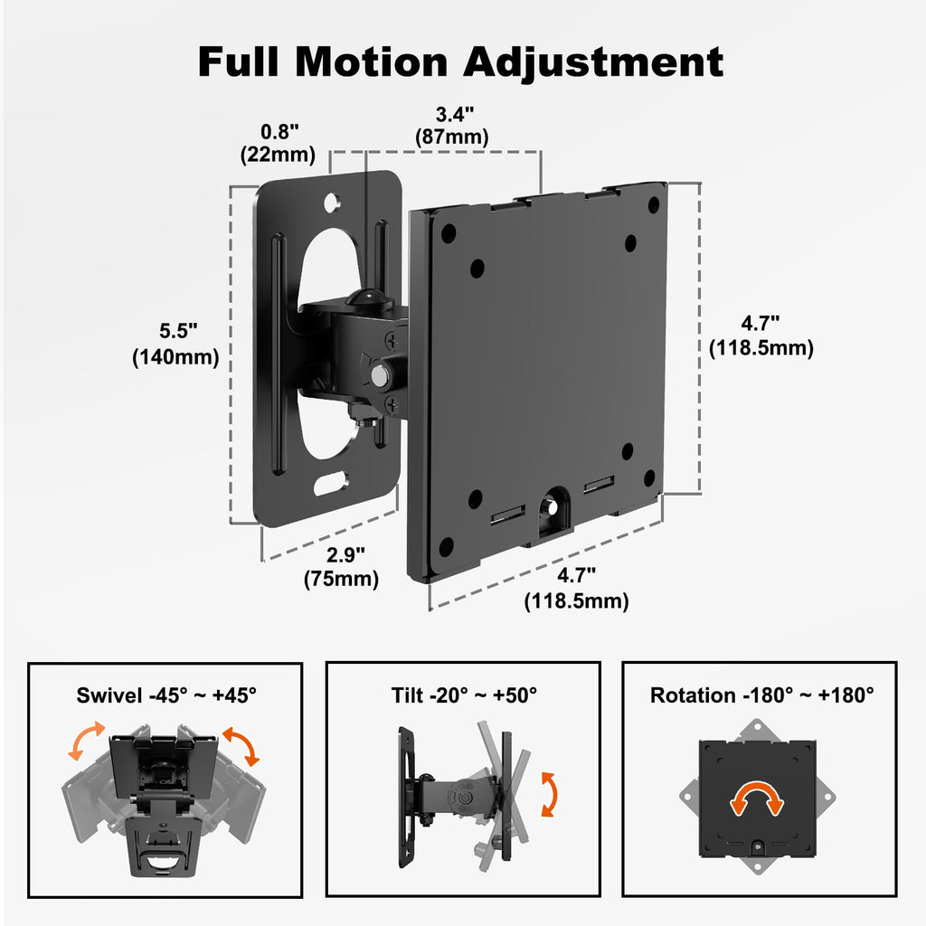 PUTORSEN Monitor Wall Mount for 17–49 Inch Ultrawide Screens,Heavy Duty Monitor arm up to 44 lbs with Swivel,Tilt & Rotation,VESA 75x75 & 100x100,Black
