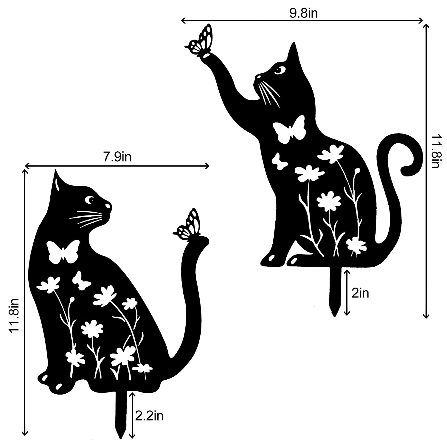 2Pcs Metal Cat Garden Statues HADEEONG Decorative Garden Stakes Black Ornaments Cat Lover Gifts for Lawn Ornaments Yard Patio Outdoor Decorations