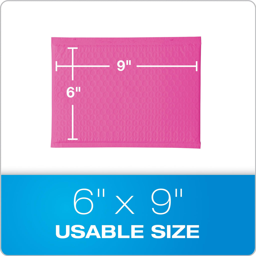 Quality Park Bubble Mailers, 6 x 9 Inch, Pink Poly Mailers, Padded Envelopes, Shipping Envelopes, Water Resistant, Self Seal, 50 Per Box (QUA85858)
