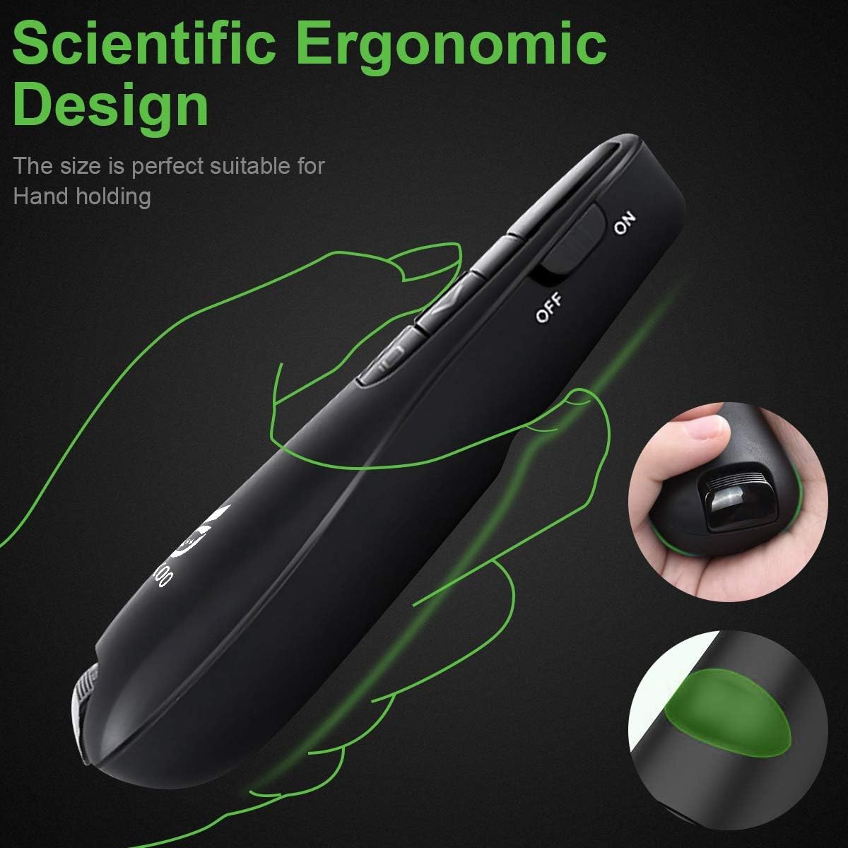 LNKOO Presentation Remote, RF 2.4GHz Wireless Presenter Green Light PowerPoint PPT Presentation clicker 2 in 1 USB and Type C Remote Control Slideshow Advancer Clicker