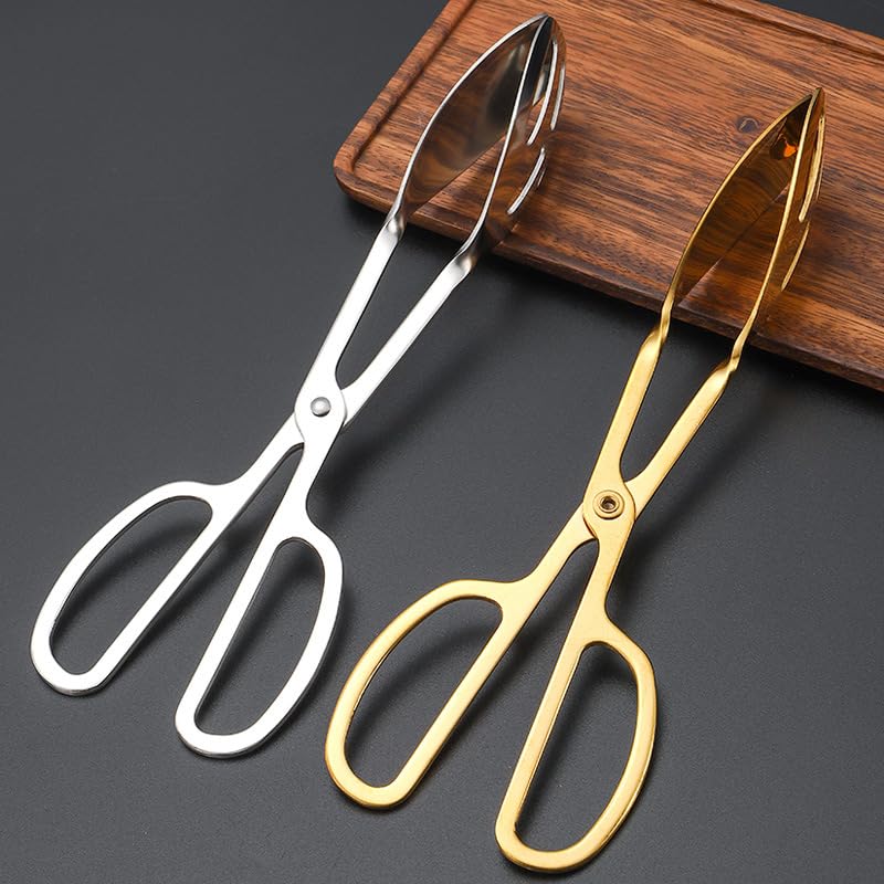 OPDENK 2-PACK Serving Tongs for Buffet Party Catering,Stainless Steel Thickening Food Tongs Salad/Cake/Bread Tongs Kitchen Salad Scissors (Silver)