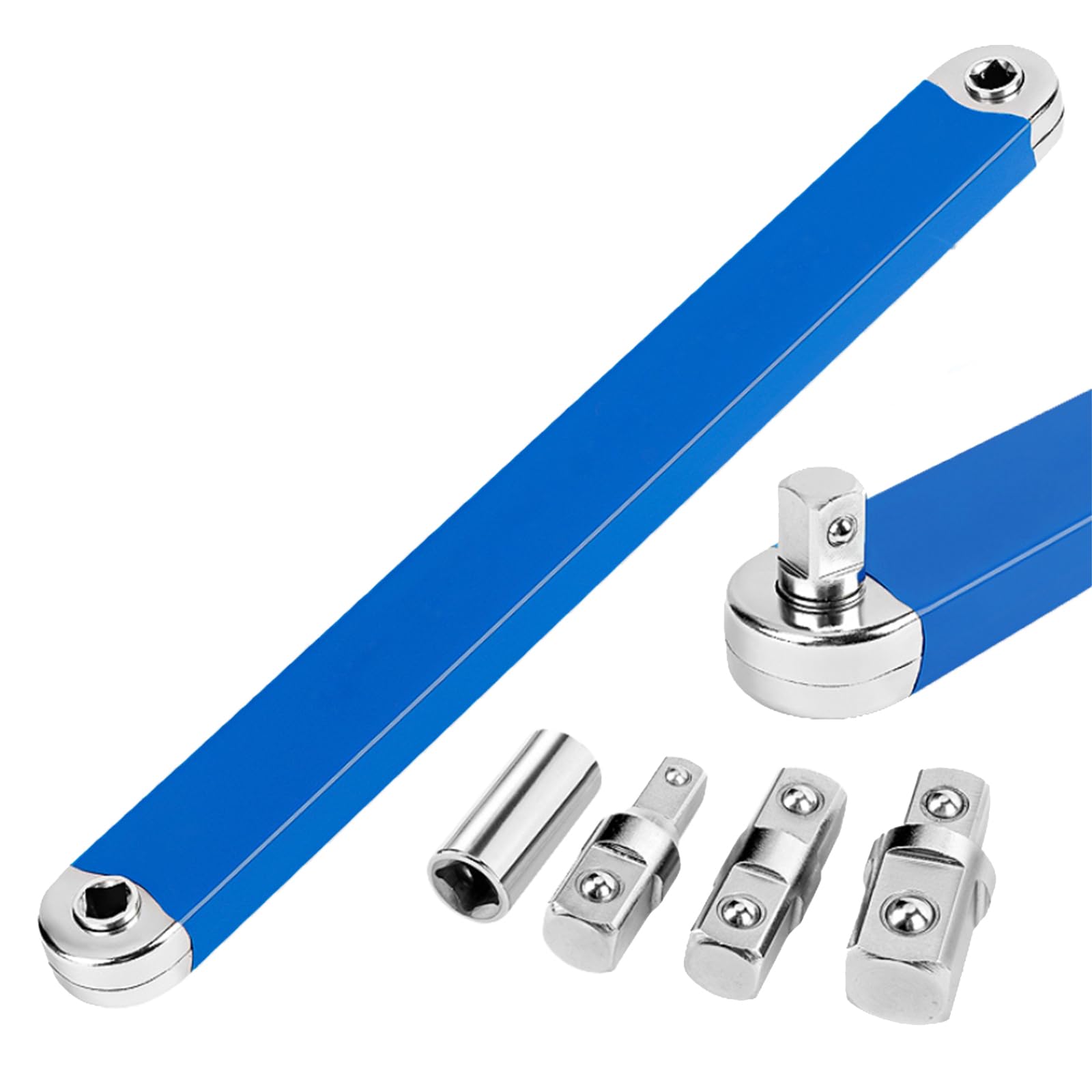 Benustra Offset Extension Wrench 3/8, 15In Tight Reach Extension Wrench with 1/2" 1/4" 3/8" Square Drive Adapters, Multifunctional Ratchet Heavy Duty Offset Extension Wrench for Small Confined Place