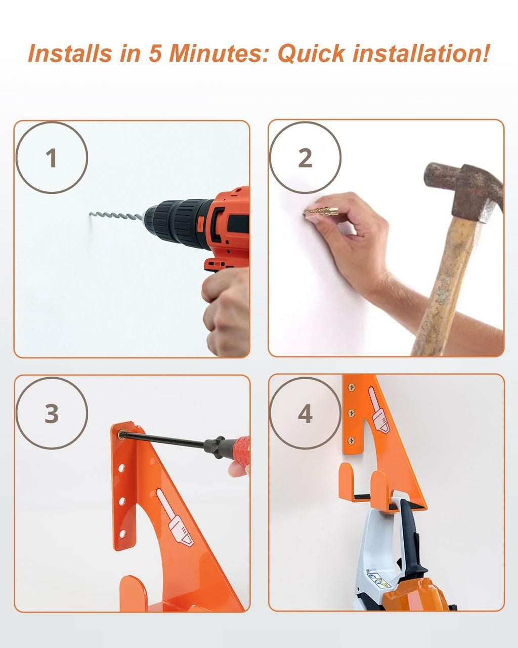 Chainsaw Holder -2 Pack- 180LB Heavy-Duty Alloy Steel Wall Mount Set, Chainsaw Accessories, Universal Fit for Stihl, Husqvarna, Echo Saws, Rust-Proof & Space-Saving Design (Garage, Workshop)