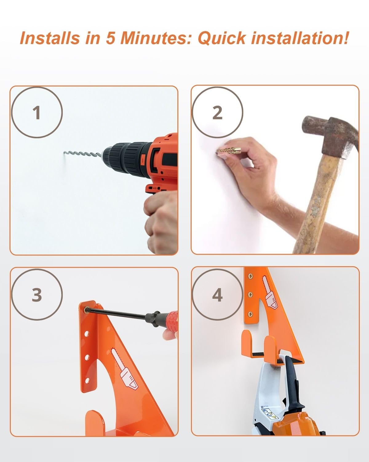 Chainsaw Holder -2 Pack- 180LB Heavy-Duty Alloy Steel Wall Mount Set, Chainsaw Accessories, Universal Fit for Stihl, Husqvarna, Echo Saws, Rust-Proof & Space-Saving Design (Garage, Workshop)