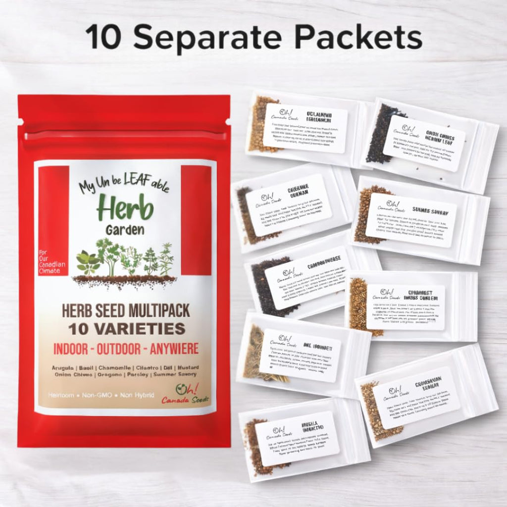 Heirloom Herb Seeds Canada – 10 Variety Pack – Indoor, Outdoor, Hydroponic Gardens – Non-GMO Kit – Graines d’herbes – Oh! Canada Seeds – Gift for Gardeners