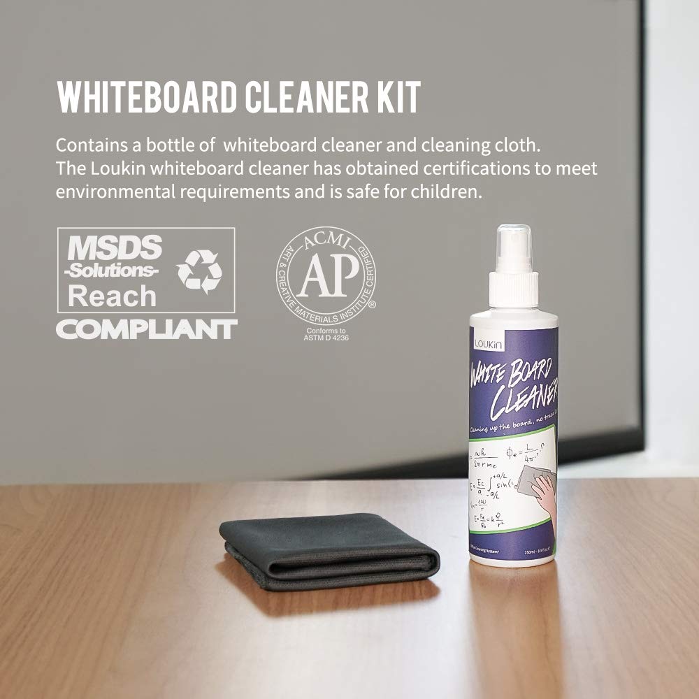 LOUKIN Non-Toxic Whiteboard Cleaner, 8.5oz Dry Erase Board Cleaner, Low-Odor Whiteboard Cleaning Spray with Cloth, Removes Stubborn Marks from Whiteboards, Chalkboard